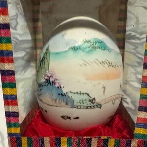 Hand-Painted Ceramic Egg with Scenic Design